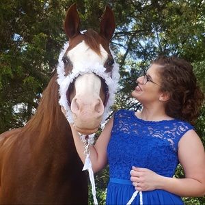 Maid of honor royal blue gown. Lace top